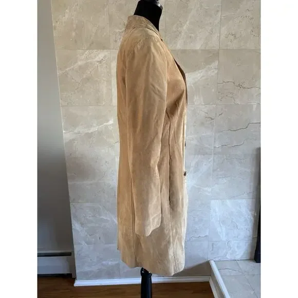 VTG TCM Genuine Suede Knee‑Length Coat Women’s Medium, 90s Caroline Bessette - Picture 4 of 9